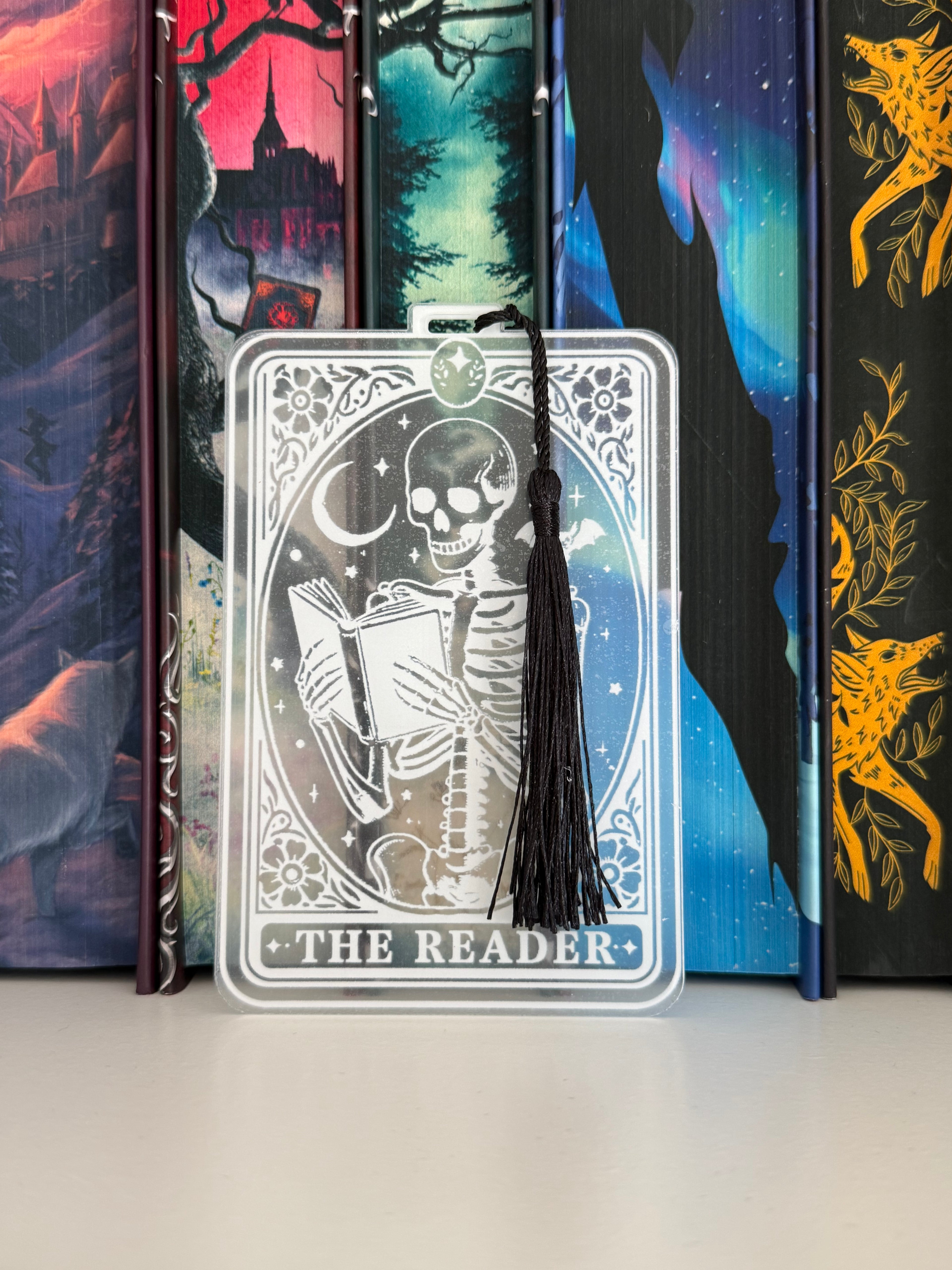 Skeleton Reader - Premium Acrylic Bookmark with Tassel