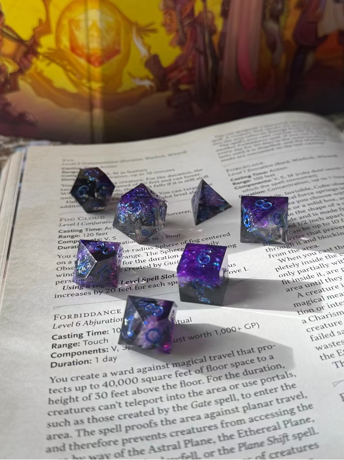 Forbidden Alchemy - Sharp Edge Acrylic Polyhedral Dice - 7 pieces
